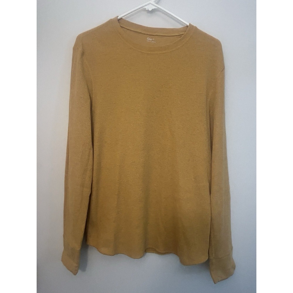 Gap Yellow Waffle Solid Long Sleeve Top Tee Shirt Cotton Blend Pullover Mens M